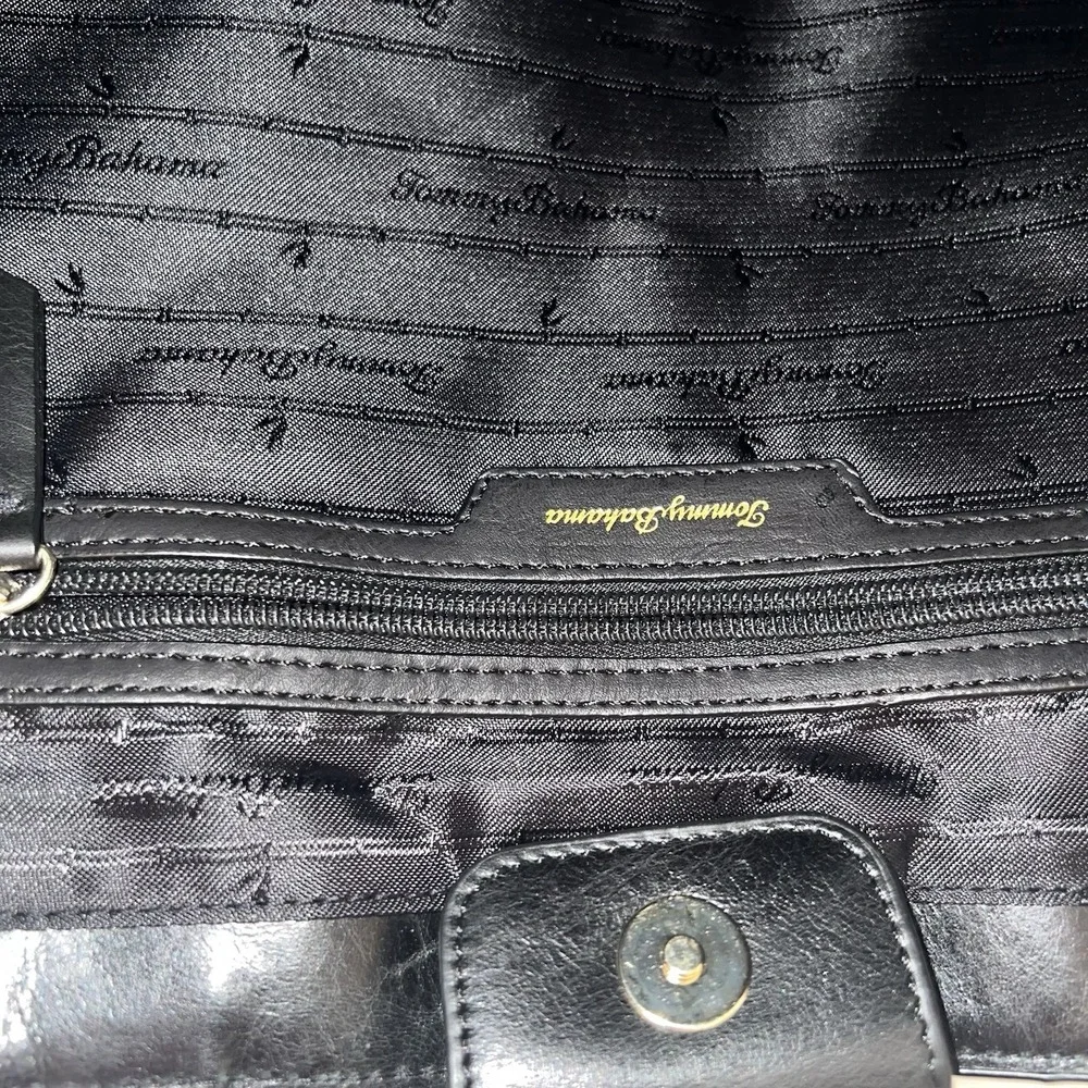Tommy Bahama Black Leather Studded Snap Close Tote Bag Purse
